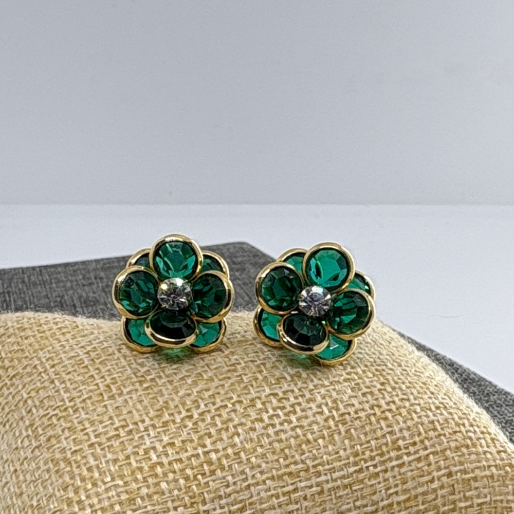 Vintage Crystal Green Floral Earrings